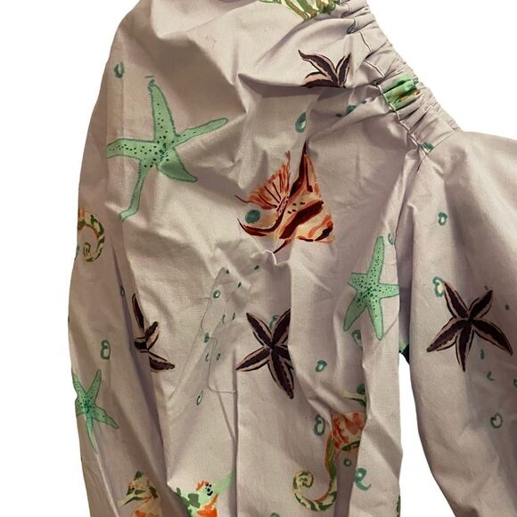 Hill House NWT Isabella Sea Creature Smocked Ballon Sleeve Crop Top Medium - Picture 5 of 8